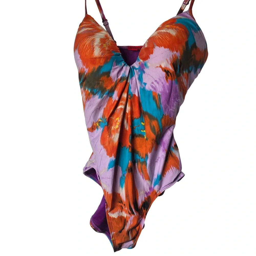 Spanx Aloha Floral One Piece Swimsuit‎ Size 6D/DD Slimming Ruched Underwire